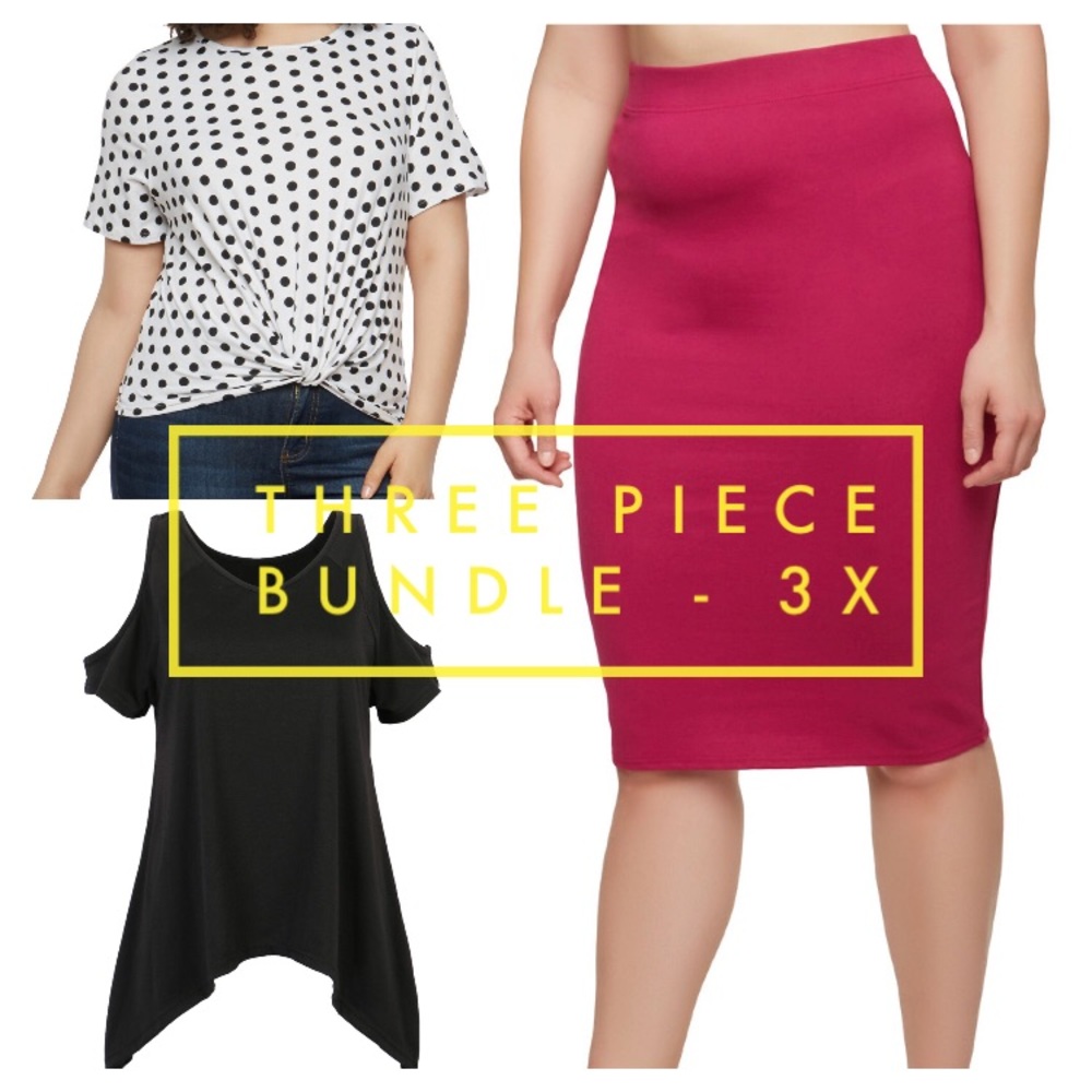 Pencil skirt polka dot tee & black cold shoulder